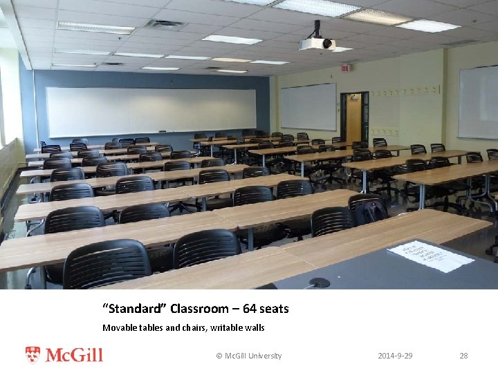 “Standard” Classroom – 64 seats Movable tables and chairs, writable walls © Mc. Gill