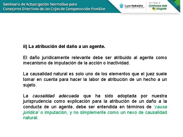 ii) La atribución del daño a un agente. El daño jurídicamente relevante debe ser