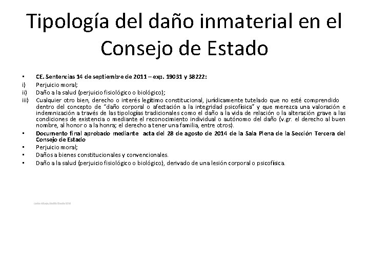 Tipología del daño inmaterial en el Consejo de Estado • i) iii) • •
