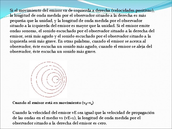 Si el movimiento del emisor va de izquierda a derecha (velocidades positivas), la longitud Si el movimiento del emisor va de izquierda a derecha (velocidades positivas), la longitud