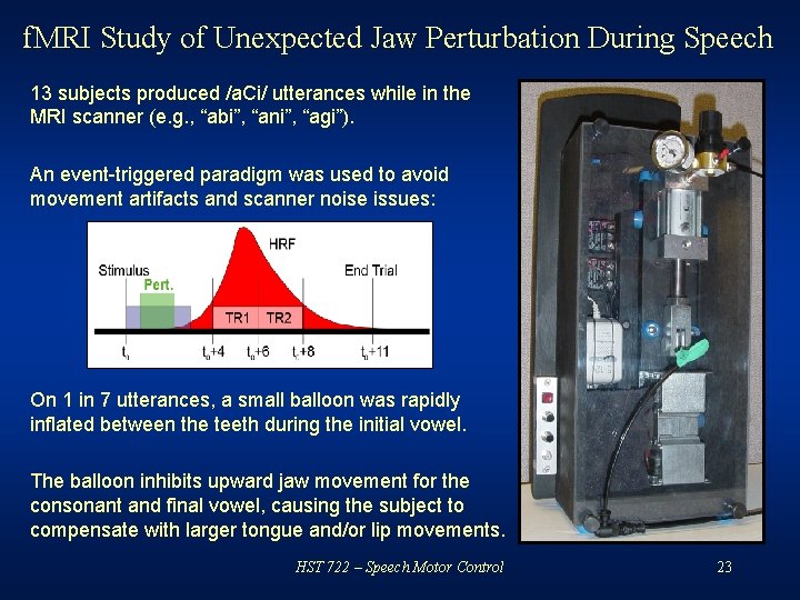 f. MRI Study of Unexpected Jaw Perturbation During Speech 13 subjects produced /a. Ci/