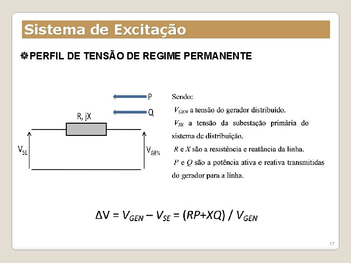 Sistema de Excitação PERFIL DE TENSÃO DE REGIME PERMANENTE 17 