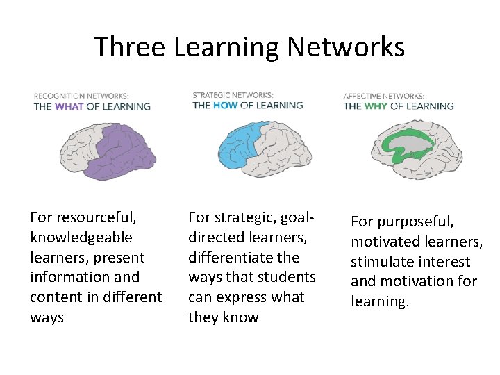 Three Learning Networks For resourceful, knowledgeable learners, present information and content in different ways