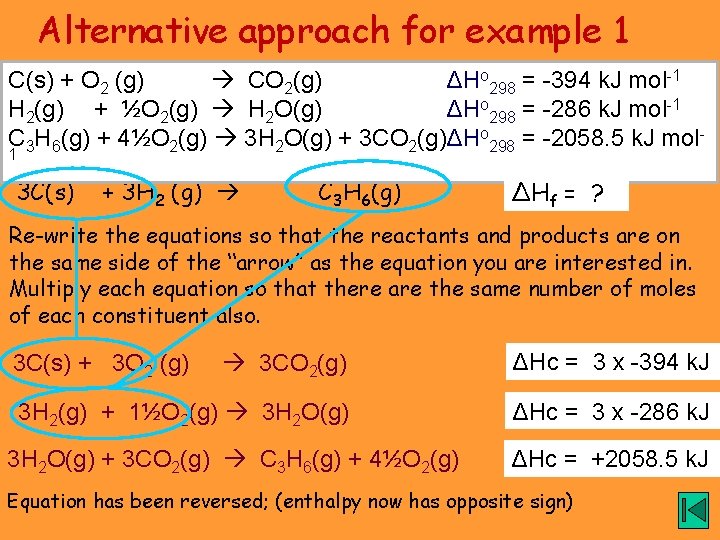 Alternative approach for example 1 C(s) + O 2 (g) CO 2(g) ΔHo 298