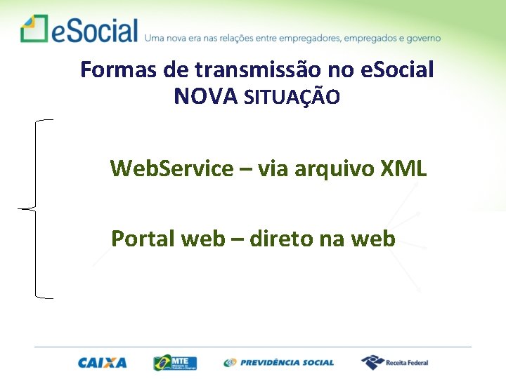 Formas de transmissão no e. Social NOVA SITUAÇÃO Web. Service – via arquivo XML