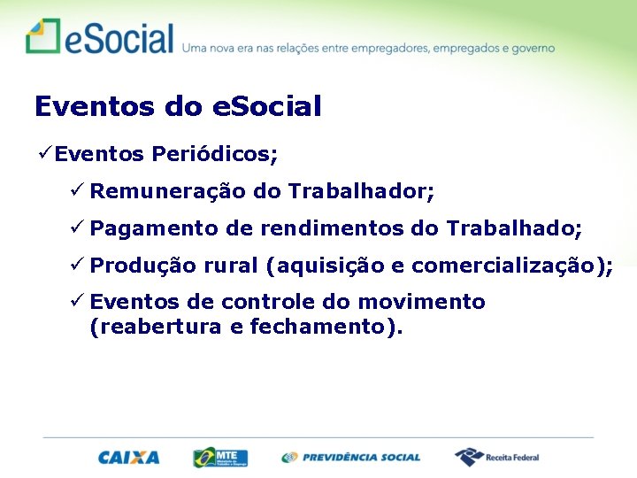 Eventos do e. Social Eventos Periódicos; Remuneração do Trabalhador; Pagamento de rendimentos do Trabalhado;