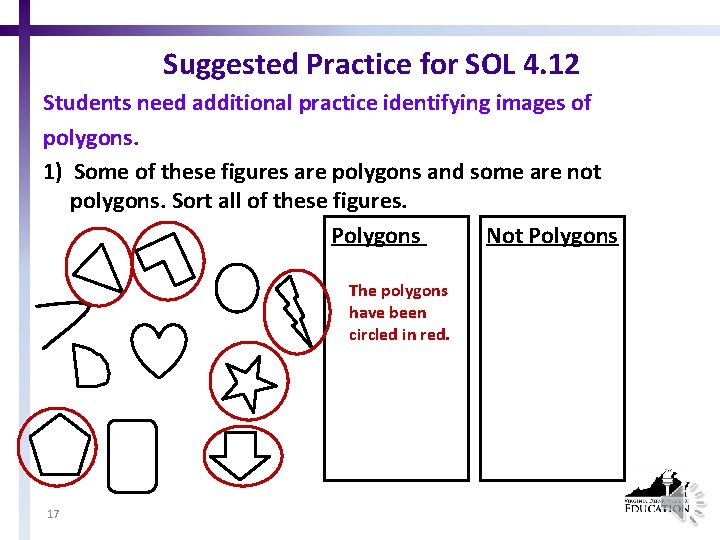 Suggested Practice for SOL 4. 12 Students need additional practice identifying images of polygons.