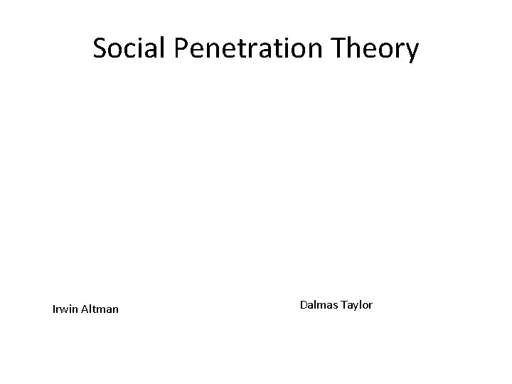 Social Penetration Theory Irwin Altman Dalmas Taylor 