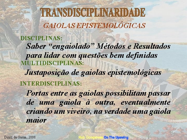 GAIOLAS EPISTEMOLÓGICAS DISCIPLINAS: Saber “engaiolado” Métodos e Resultados para lidar com questões bem definidas