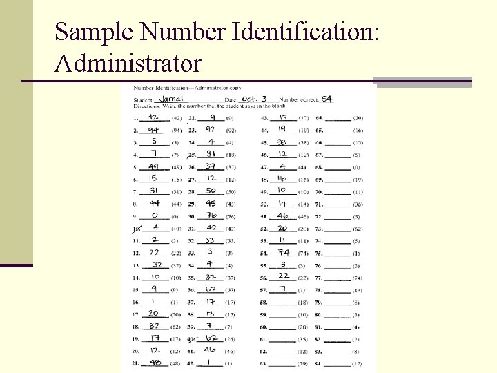 Sample Number Identification: Administrator 