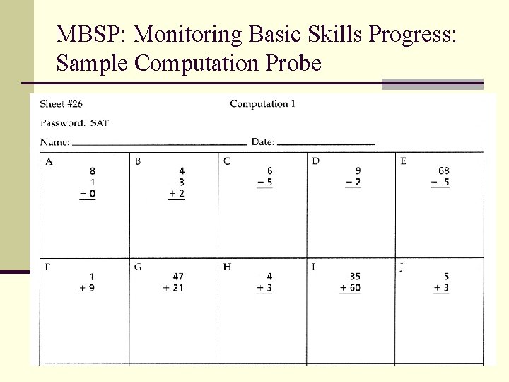 MBSP: Monitoring Basic Skills Progress: Sample Computation Probe 