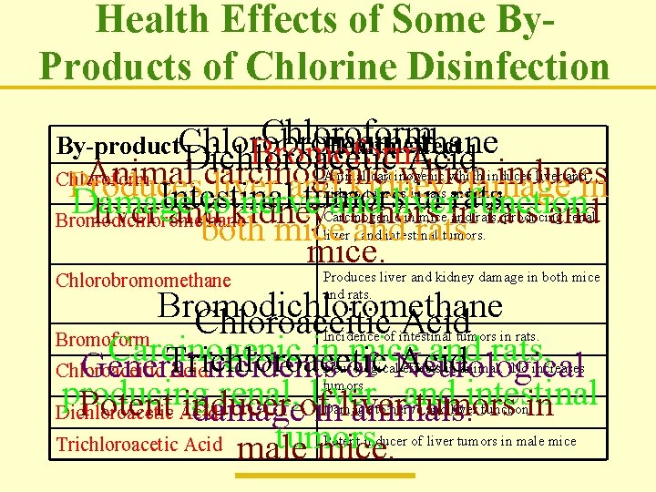 Health Effects of Some By. Products of Chlorine Disinfection Chloroform By-product. Chlorobromomethane Health effect