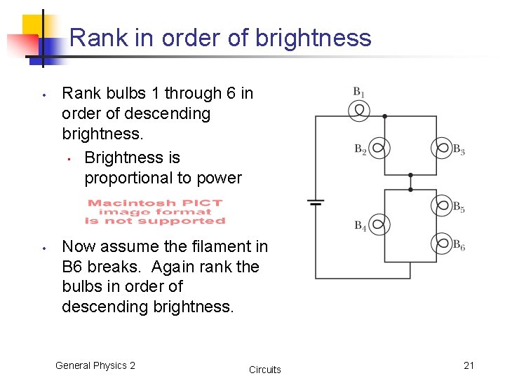 Rank in order of brightness • • Rank bulbs 1 through 6 in order