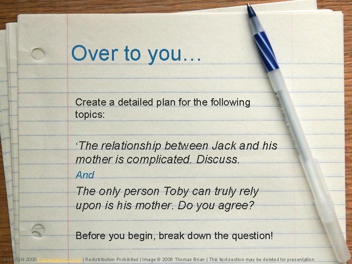 Over to you… Create a detailed plan for the following topics: ‘The relationship between