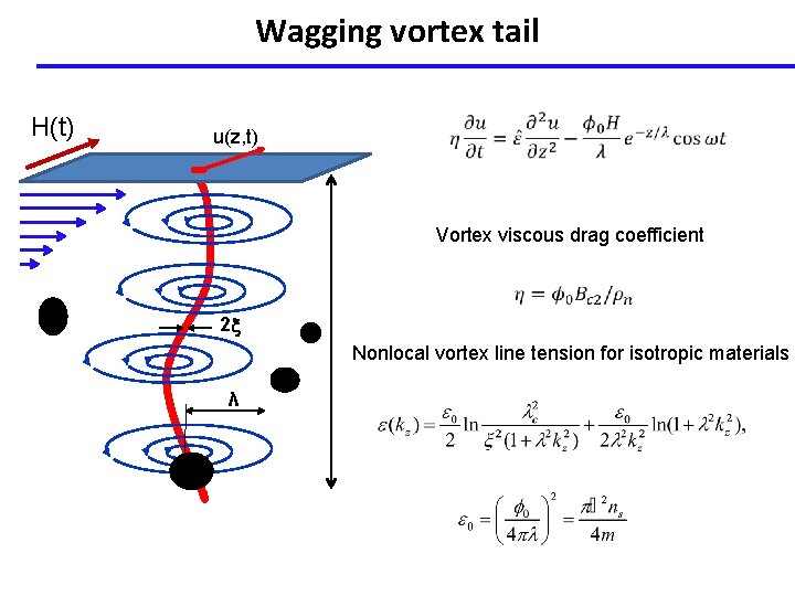 Wagging vortex tail u(z, t) Vortex viscous drag coefficient 2 λ l H(t) Nonlocal