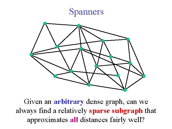 Spanners Given an arbitrary dense graph, can we always find a relatively sparse subgraph