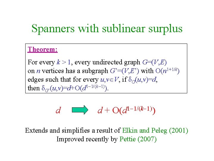 Spanners with sublinear surplus Theorem: For every k > 1, every undirected graph G=(V,