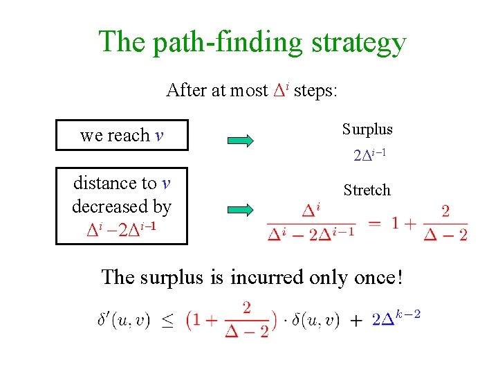 The path-finding strategy After at most Δi steps: we reach v distance to v