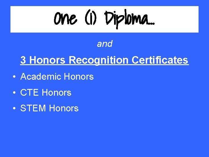 One (1) Diploma. . . and 3 Honors Recognition Certificates • Academic Honors •