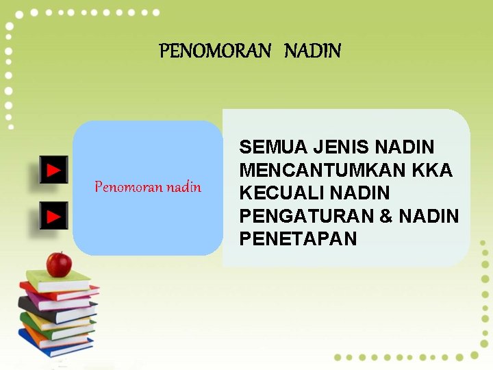 PENOMORAN NADIN ► ► Penomoran nadin SEMUA JENIS NADIN MENCANTUMKAN KKA KECUALI NADIN PENGATURAN