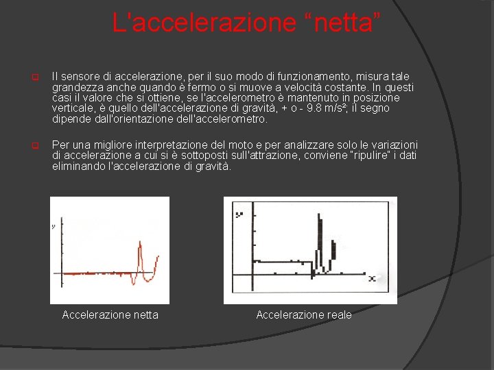 L'accelerazione “netta” q Il sensore di accelerazione, per il suo modo di funzionamento, misura