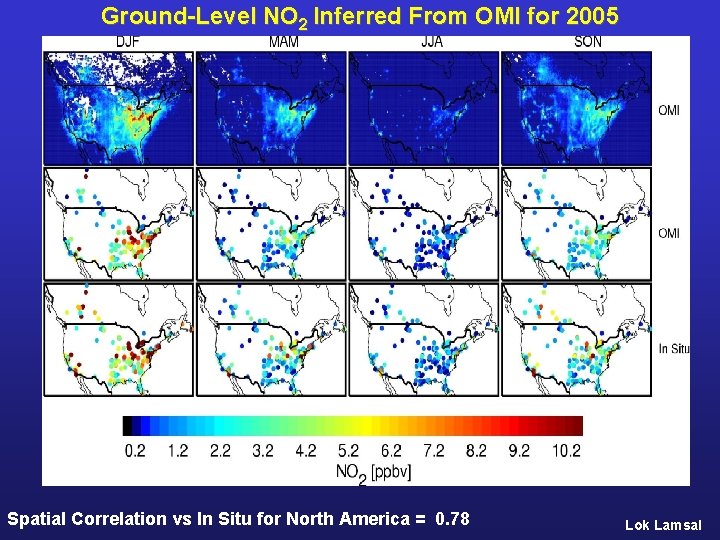 Ground-Level NO 2 Inferred From OMI for 2005 Spatial Correlation vs In Situ for