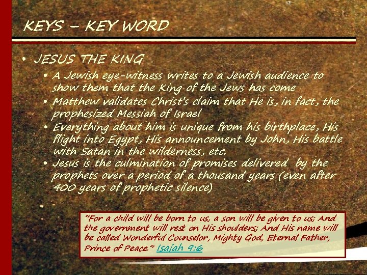 KEYS – KEY WORD • JESUS THE KING • A Jewish eye-witness writes to