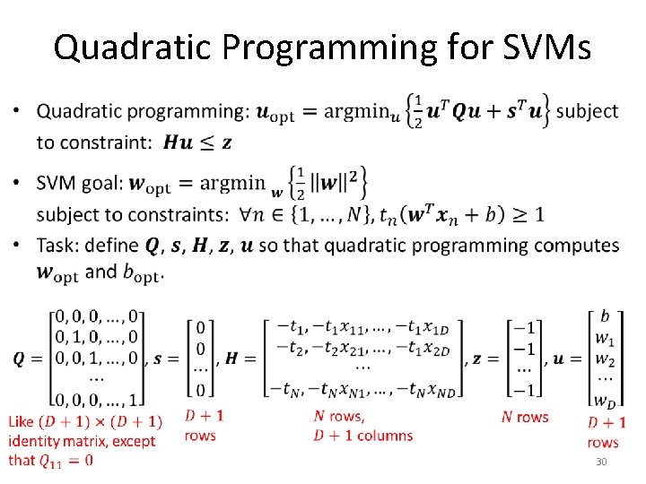 Quadratic Programming for SVMs • 30 