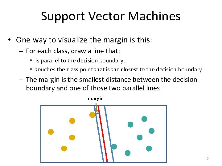 Support Vector Machines • One way to visualize the margin is this: – For