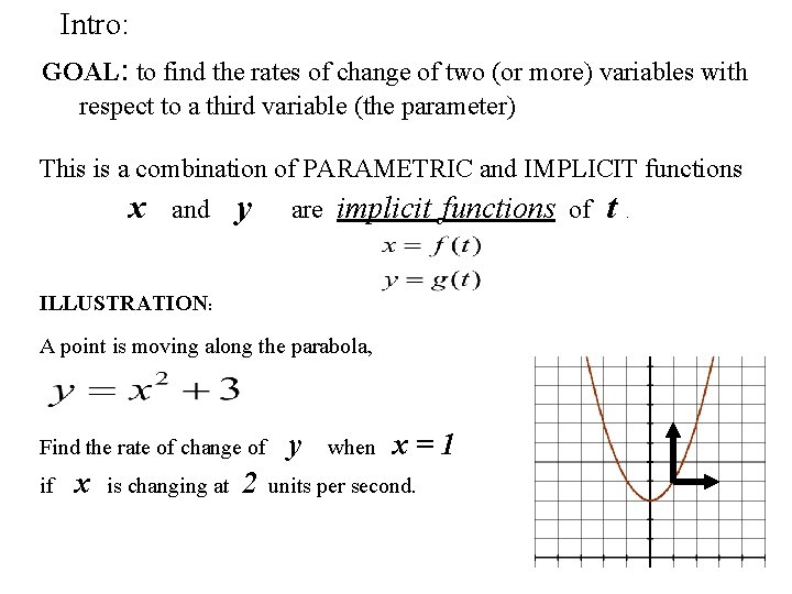 Intro: GOAL: to find the rates of change of two (or more) variables with