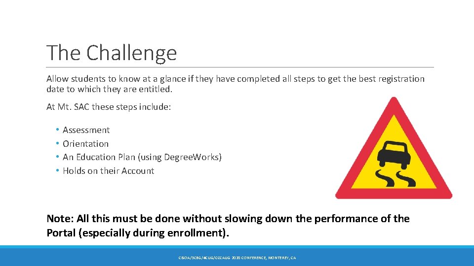 The Challenge Allow students to know at a glance if they have completed all