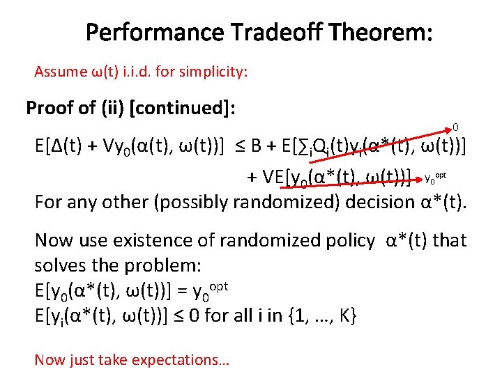 Performance Tradeoff Theorem: Assume ω(t) i. i. d. for simplicity: Proof of (ii) [continued]: