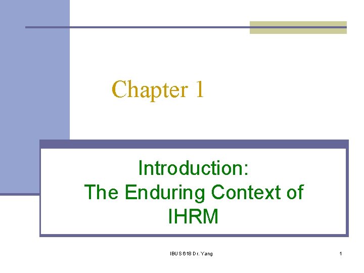Chapter 1 Introduction: The Enduring Context of IHRM IBUS 618 Dr. Yang 1 