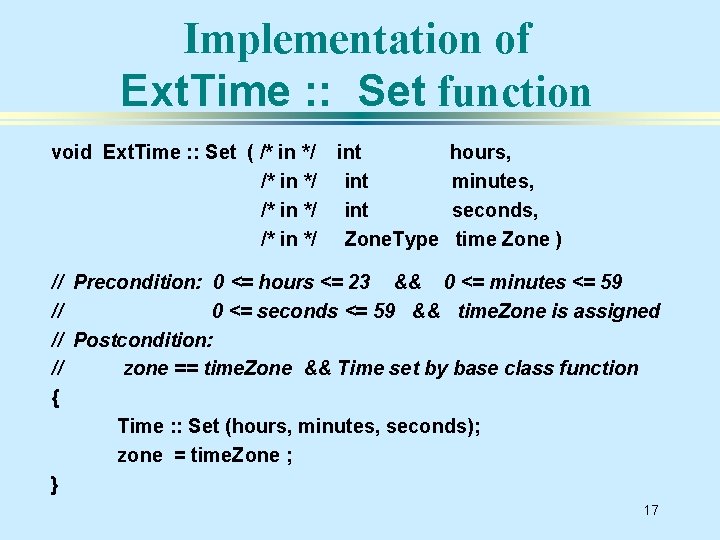 Implementation of Ext. Time : : Set function void Ext. Time : : Set