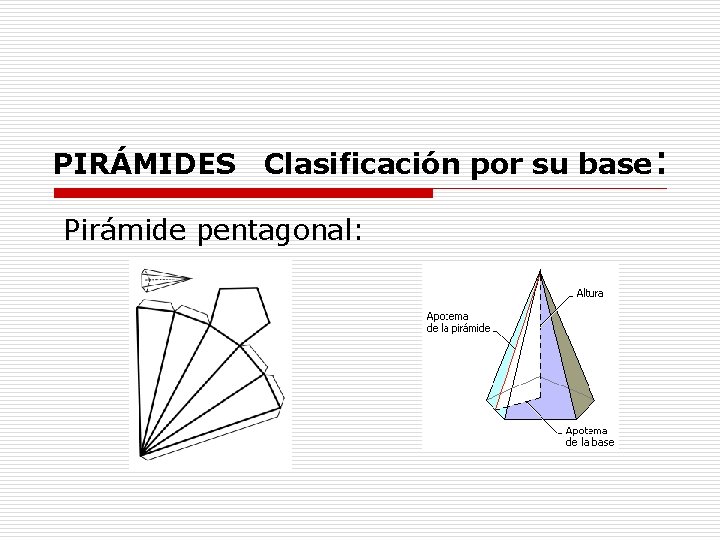 PIRÁMIDES Clasificación por su base: Pirámide pentagonal: 