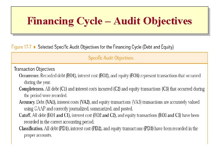 Financing Cycle – Audit Objectives 