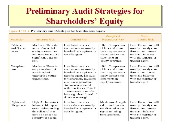 Preliminary Audit Strategies for Shareholders’ Equity 