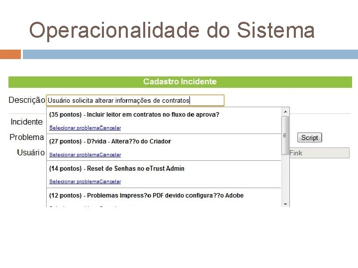 Operacionalidade do Sistema 