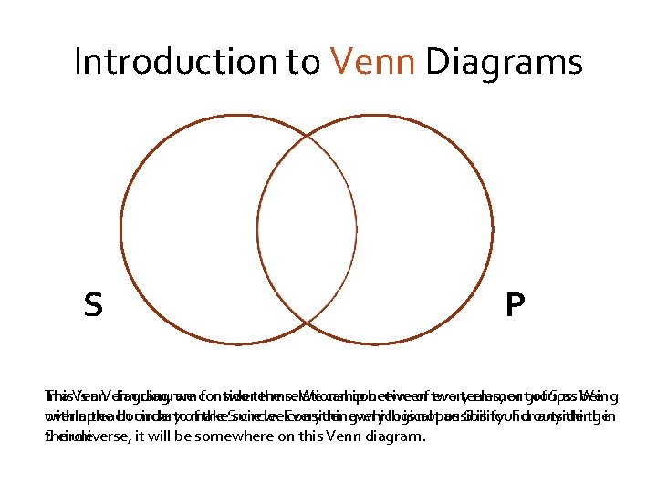 Introduction to Venn Diagrams S P This In a Venn is a Venn diagram,