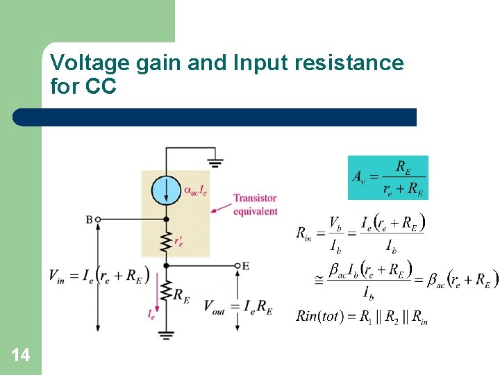 Voltage gain and Input resistance for CC 14 