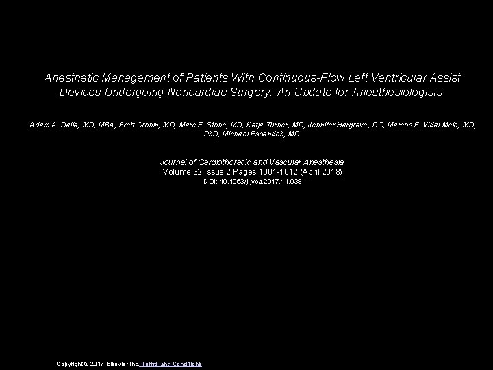 Anesthetic Management of Patients With Continuous-Flow Left Ventricular Assist Devices Undergoing Noncardiac Surgery: An