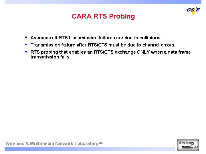 CARA RTS Probing w w w Assumes all RTS transmission failures are due to