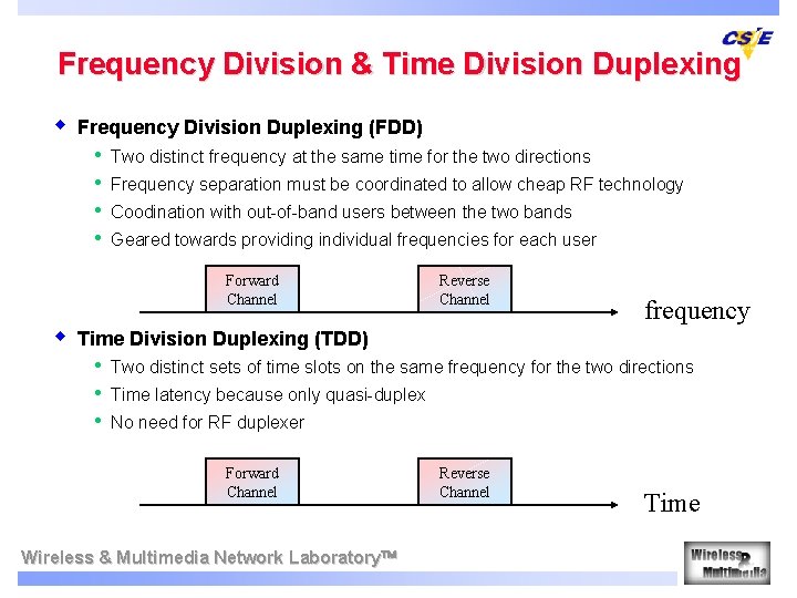 Frequency Division & Time Division Duplexing w Frequency Division Duplexing (FDD) • • Two