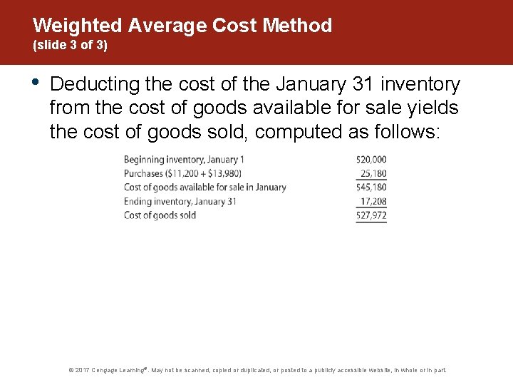 Weighted Average Cost Method (slide 3 of 3) • Deducting the cost of the