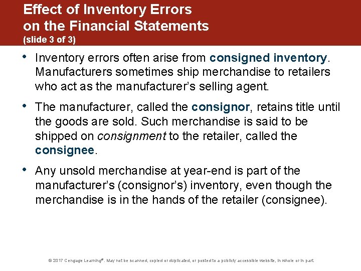 Effect of Inventory Errors on the Financial Statements (slide 3 of 3) • Inventory