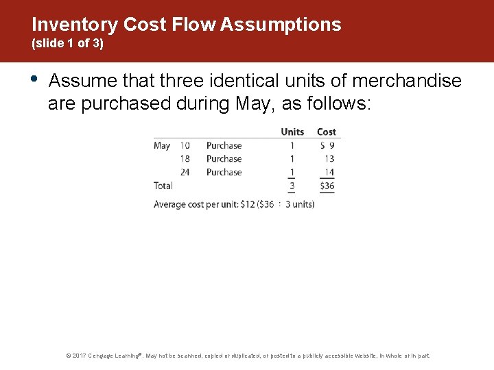 Inventory Cost Flow Assumptions (slide 1 of 3) • Assume that three identical units