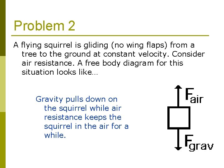 Problem 2 A flying squirrel is gliding (no wing flaps) from a tree to