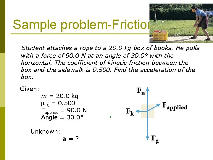 Sample problem-Friction A Student attaches a rope to a 20. 0 kg box of