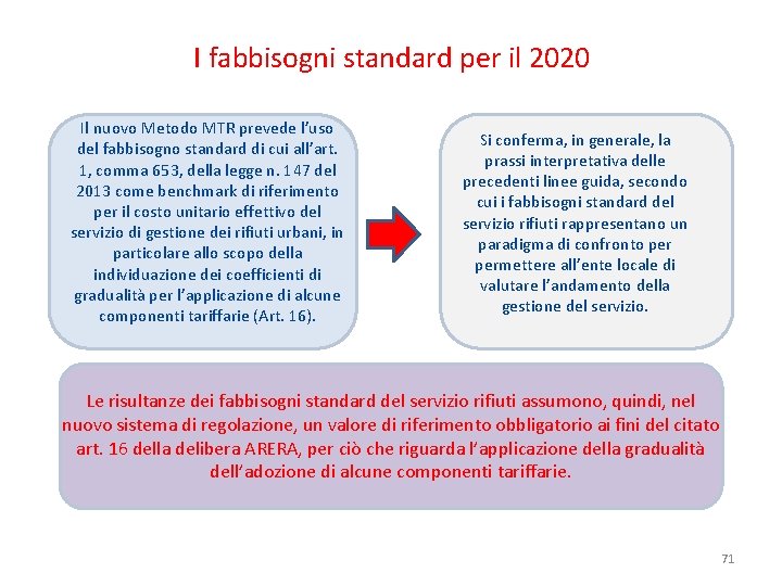 I fabbisogni standard per il 2020 Il nuovo Metodo MTR prevede l’uso del fabbisogno