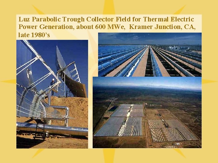 Luz Parabolic Trough Collector Field for Thermal Electric Power Generation, about 600 MWe, Kramer